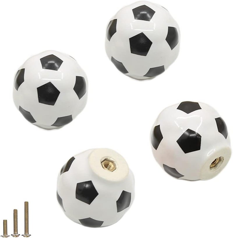 ESreake Heavy Ceramic Soccer knobs Football Knobs, 4 Packs Ball Sports Party Theme Children and Baby Home Decor Drawer Knobs Pulls Handles for Dresser Cupboard Wardrobe Cabinet Kitchen (4, Soccer-w) - Image 1